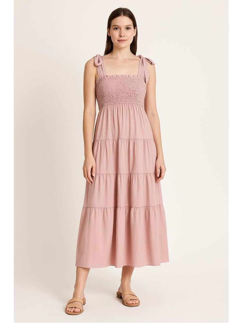 En Saison Matisse Smocked Cotton Midi Dress‎ Pink size small